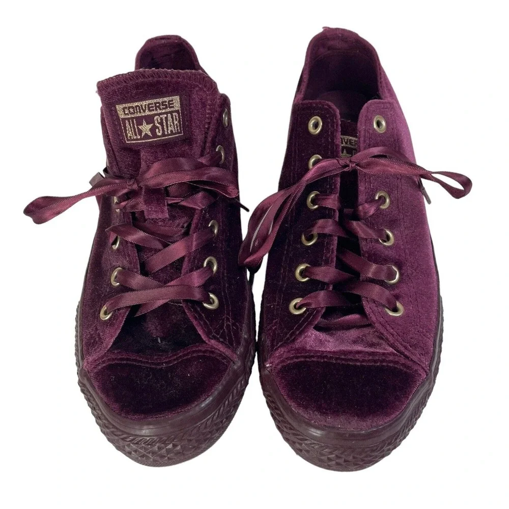 Converse All Star Velvet Shoes Size 5 Junior Dark Purple Ribbon Laces 660349F